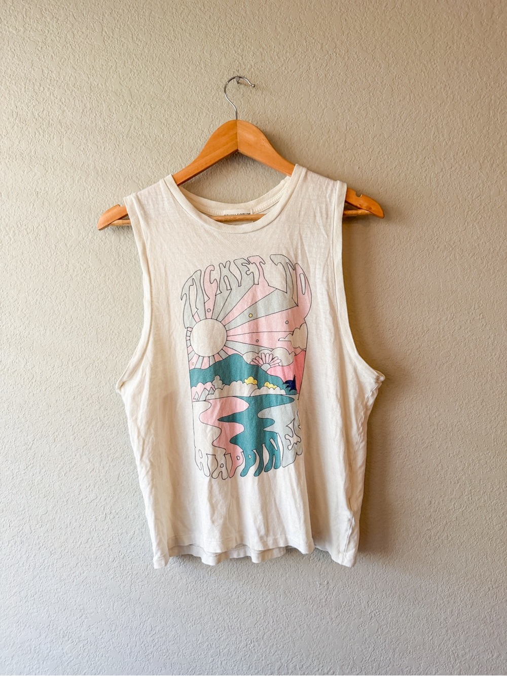 Denim Forum 70s Vintage-Inspired Ticket to Happiness Muscle Tank Organic Cotton